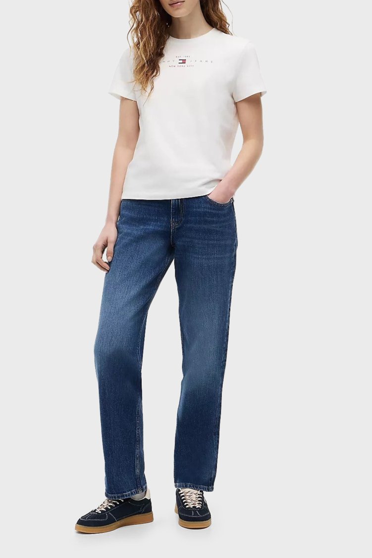 Tommy Jeans Pamuklu Regular Fit Bisiklet Yaka Kadın T Shirt DW0DW22789 YBL Beyaz - Tommy Jeans (1)