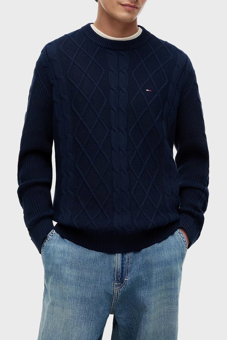 Tommy Jeans Pamuklu Regular Fit Erkek Kazak DM0DM23405 C1G Lacivert - Tommy Jeans