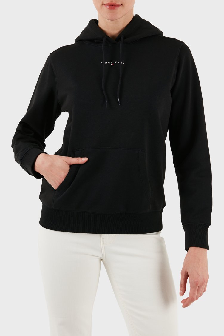 Tommy Jeans Pamuklu Regular Fit Kapüşonlu Logolu Kadın Sweat DW0DW21963 BDS SİYAH - Tommy Jeans