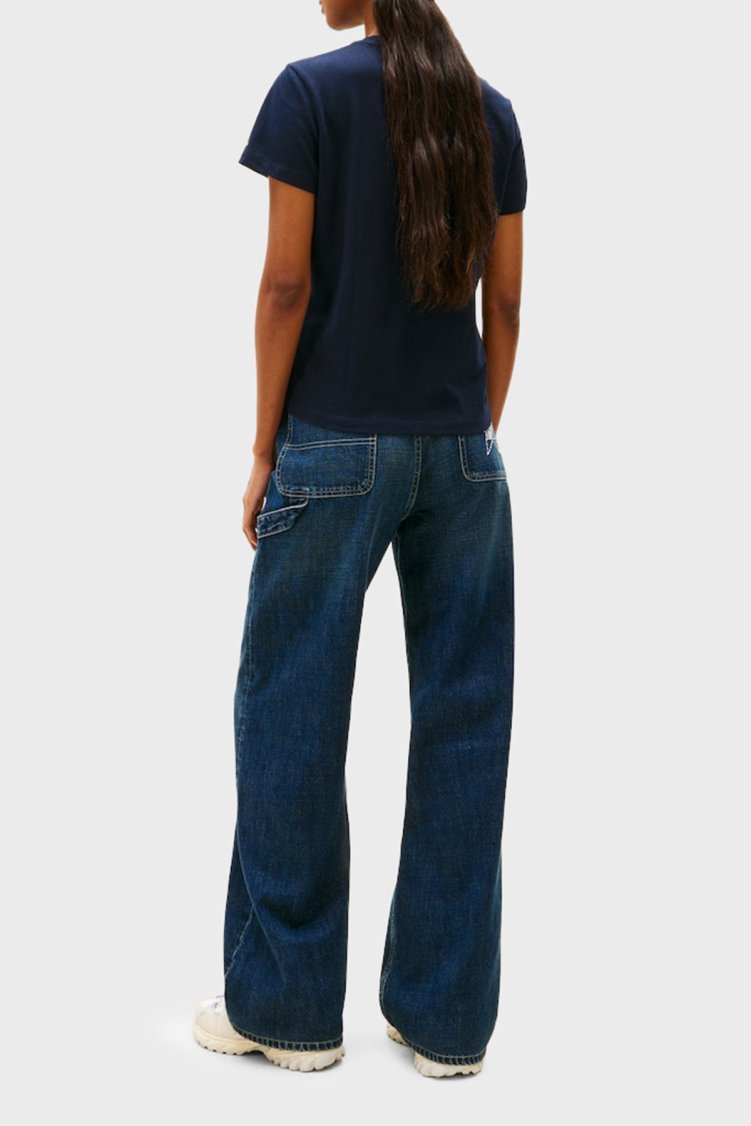 Tommy Jeans Pamuklu Regular Fit Logolu Bisiklet Yaka Kadın T Shirt DW0DW21842 C1G LACİVERT - Tommy Jeans (1)