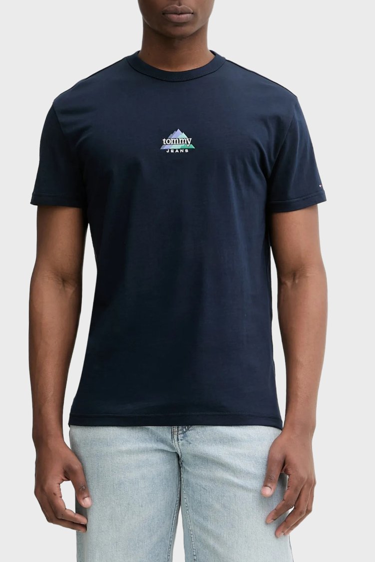 Tommy Jeans Pamuklu Regular Fit Logolu Bisiklet Yaka Erkek T Shirt DM0DM22311 C1G LACİVERT - Tommy Jeans