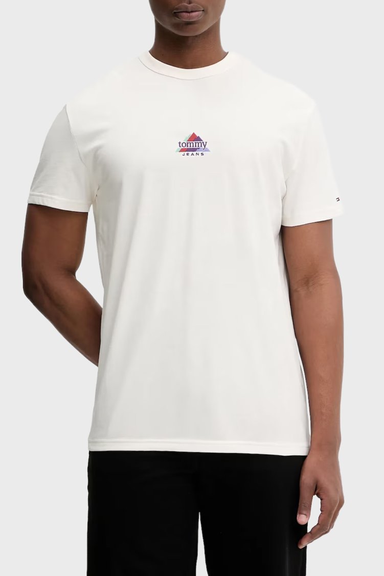 Tommy Jeans Pamuklu Regular Fit Logolu Bisiklet Yaka Erkek T Shirt DM0DM22311 YBH BEYAZ - Tommy Jeans