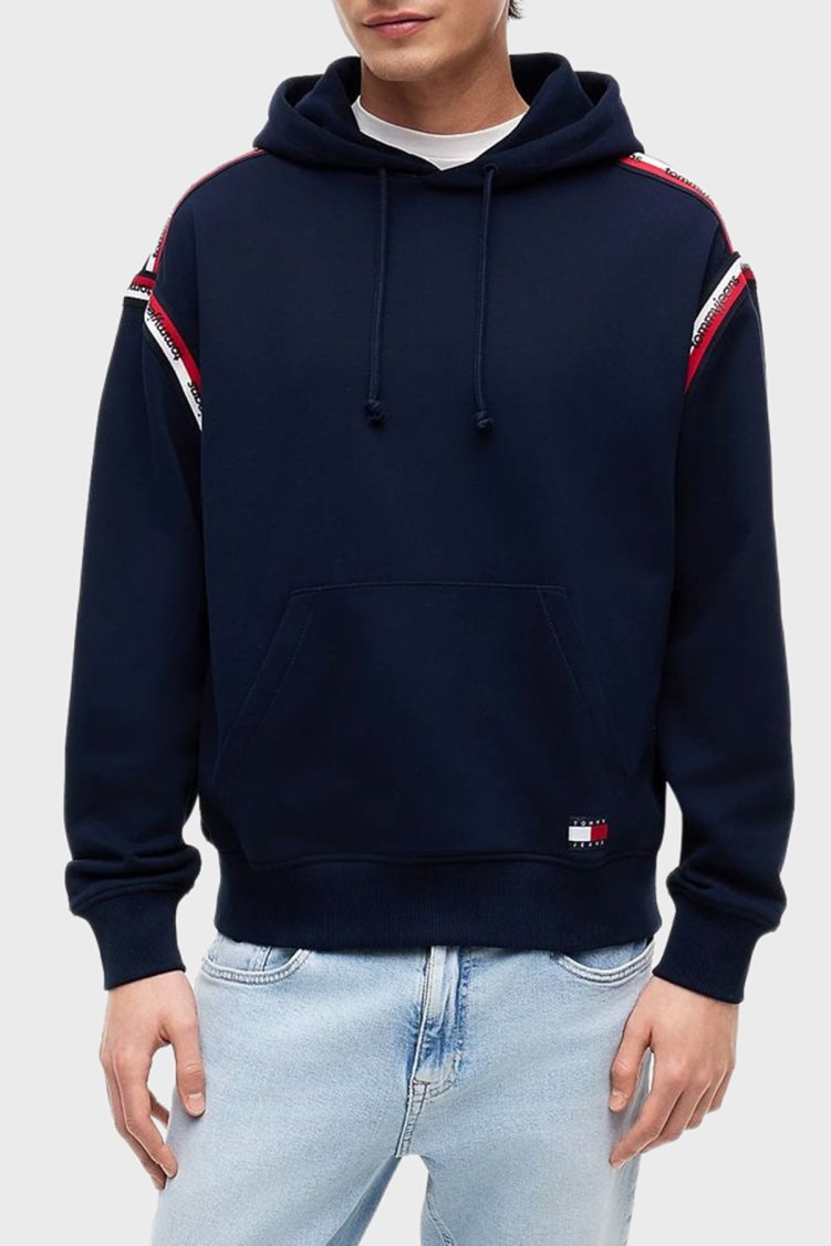 Tommy Jeans Pamuklu Relaxed Fit Kapüşonlu Yaka Erkek Sweat DM0DM23155 C1G Lacivert - Tommy Jeans