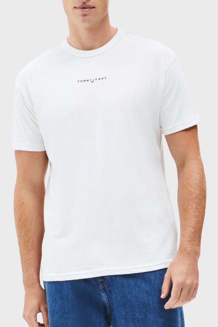 Tommy Jeans Pamuklu Relaxed Fit Logolu Bisiklet Yaka Erkek T Shirt DM0DM21110 YBL Beyaz - Tommy Jeans