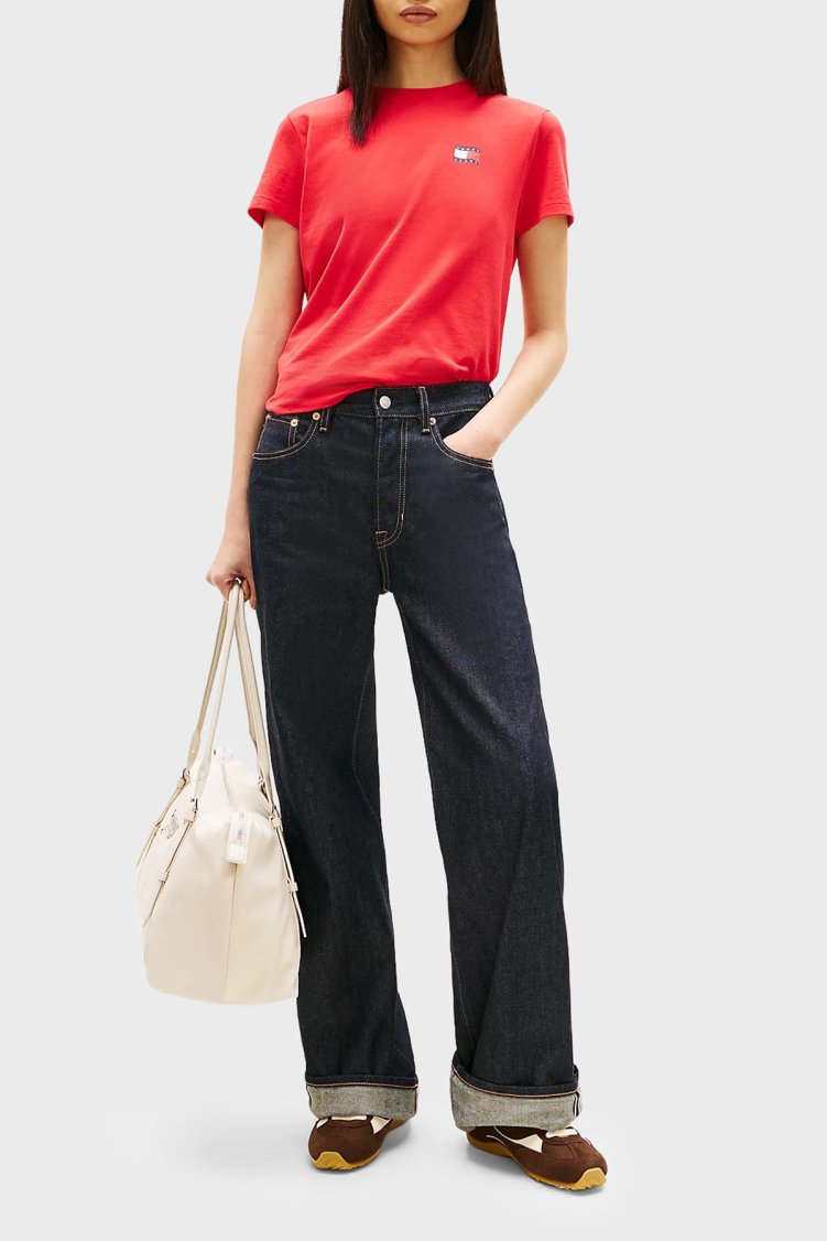 Tommy Jeans Pamuklu Sırt Baskılı Regular Fit Bisiklet Yaka Kadın T Shirt DW0DW22274 XK3 KIRMIZI - Tommy Jeans (1)