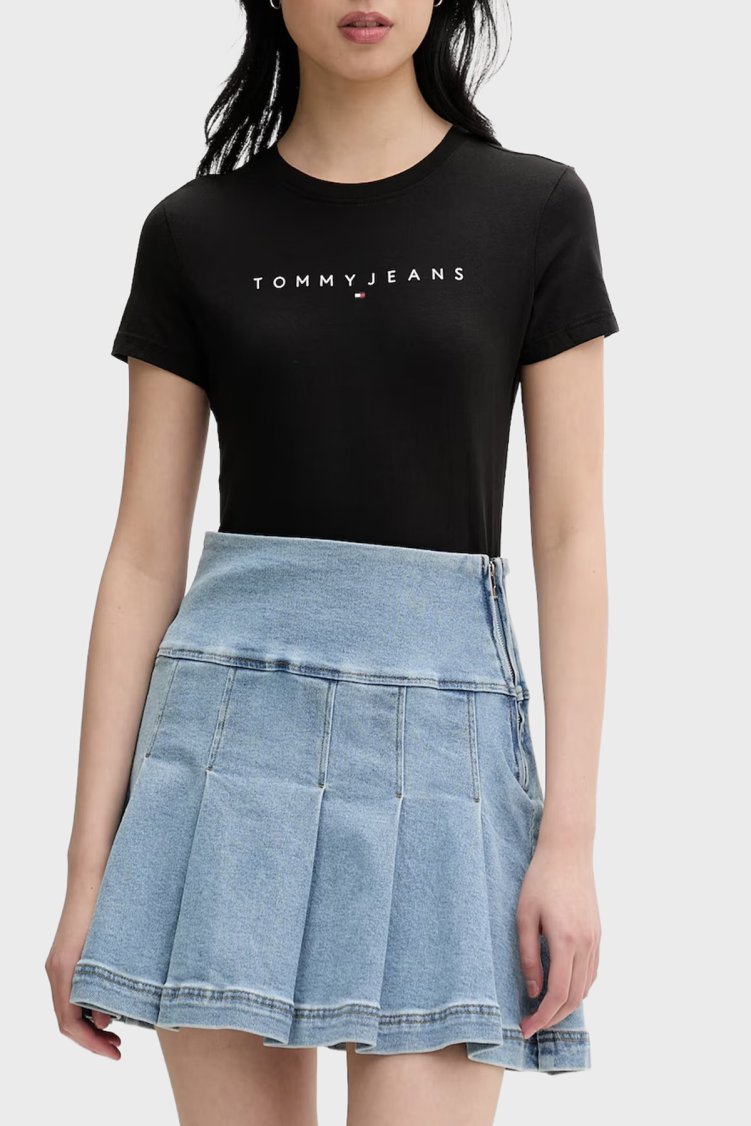 Tommy Jeans Pamuklu Slim Fit Logo Baskılı Bisiklet Yaka Kadın T Shirt DW0DW18398 0GK SİYAH - Tommy Jeans