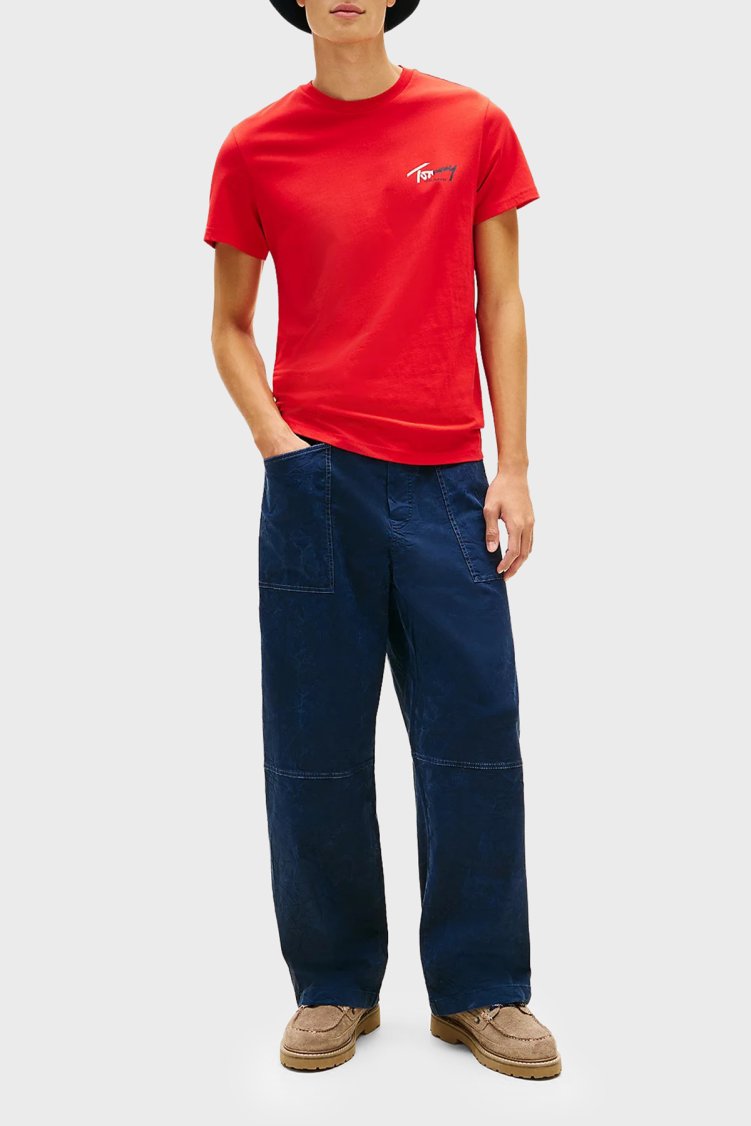 Tommy Jeans Pamuklu Slim Fit Logolu Bisiklet Yaka Erkek T Shirt DM0DM22538 XL8 KIRMIZI - Tommy Jeans (1)