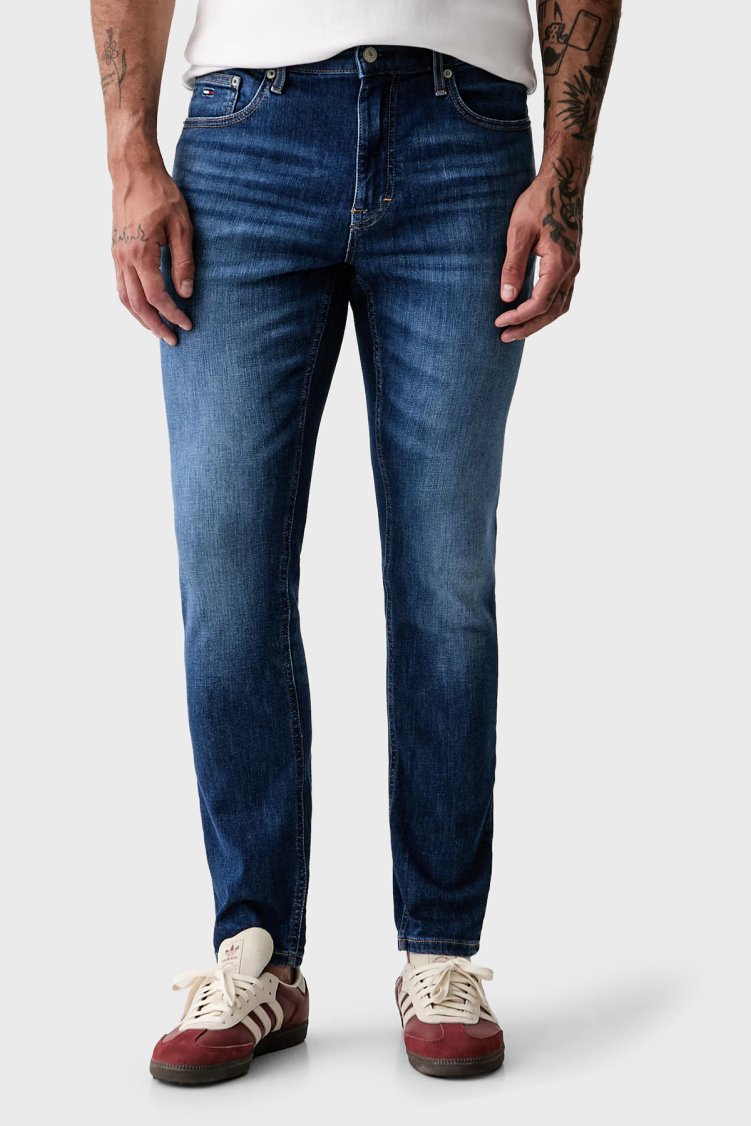 Tommy Jeans Pamuklu Slim Fit Normal Bel Dar Paça Jean Erkek Kot Pantolon DM0DM23395 1AB Açık mavi - Tommy Jeans
