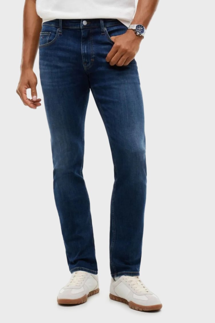 Tommy Jeans Pamuklu Slim Fit Normal Bel Dar Paça Jeans Erkek Kot Pantolon DM0DM23479 1BK Mavi - Tommy Jeans