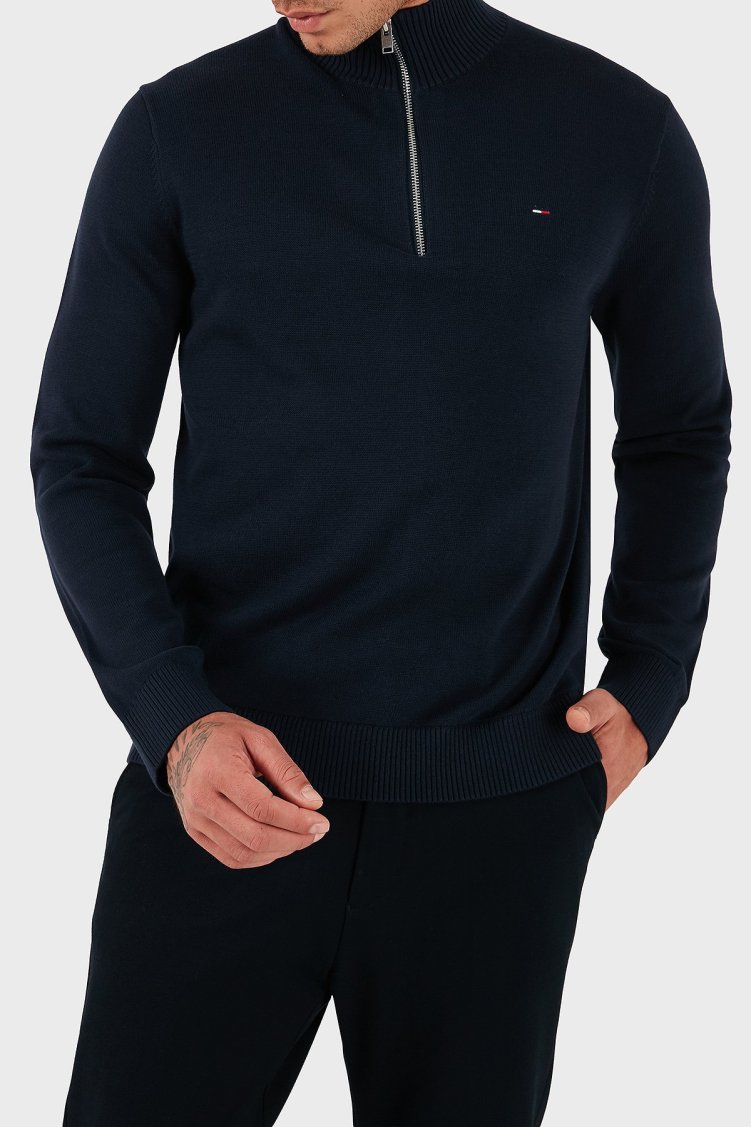 Tommy Jeans Pamuklu Slim Fit Yarım Fermuarlı Dik Yaka Erkek Kazak DM0DM21654 C1G LACİVERT - Tommy Jeans