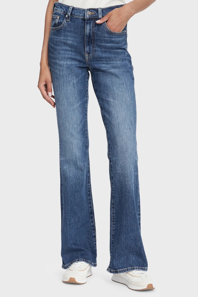 Tommy Jeans Pamuklu Slim Fit Yüksek Bel İspanyol Paça Jean Kadın Kot Pantolon DW0DW23077 1BK Mavi - Tommy Jeans