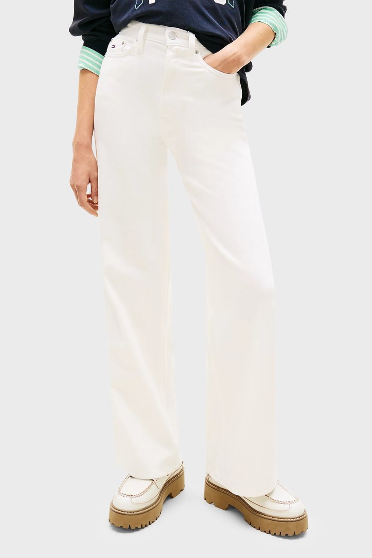 Tommy Jeans Pamuklu Wide Leg Fit Yüksek Bel Jeans Kadın Kot Pantolon DW0DW22648 1D0 BEYAZ - Tommy Jeans