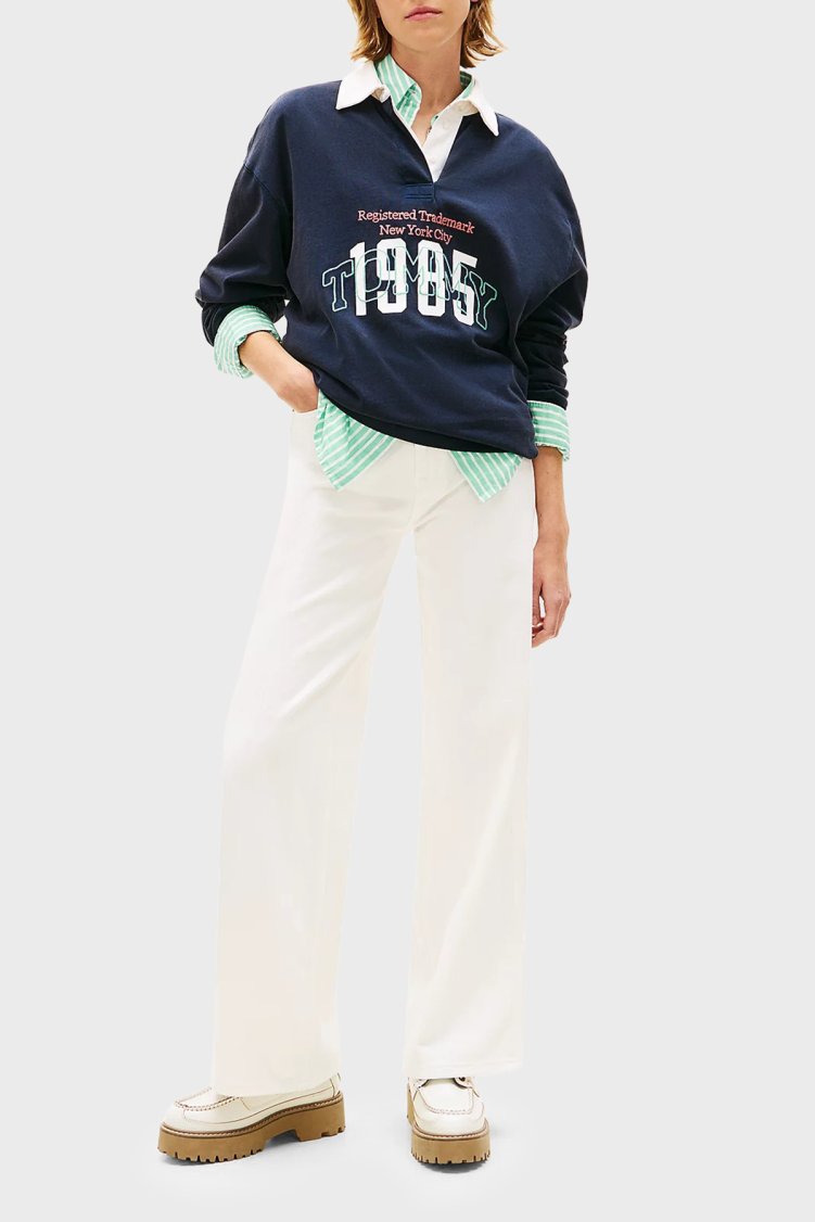 Tommy Jeans Pamuklu Wide Leg Fit Yüksek Bel Jeans Kadın Kot Pantolon DW0DW22648 1D0 BEYAZ - Tommy Jeans (1)