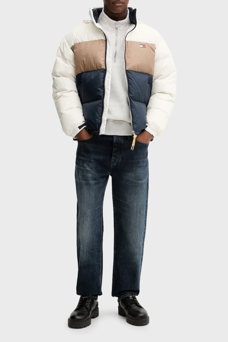 Tommy Jeans Regular Fit Logolu Dik Yaka Kapüşonlu Erkek Mont DM0DM22117 YBL BEYAZ - Tommy Jeans (1)