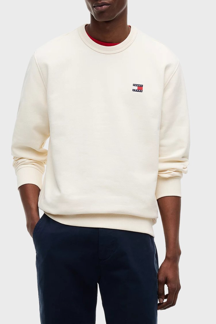 Tommy Jeans Regular Fit Pamuklu Bisiklet Yaka Erkek Sweat DM0DM21921 AEF Bej - Tommy Jeans
