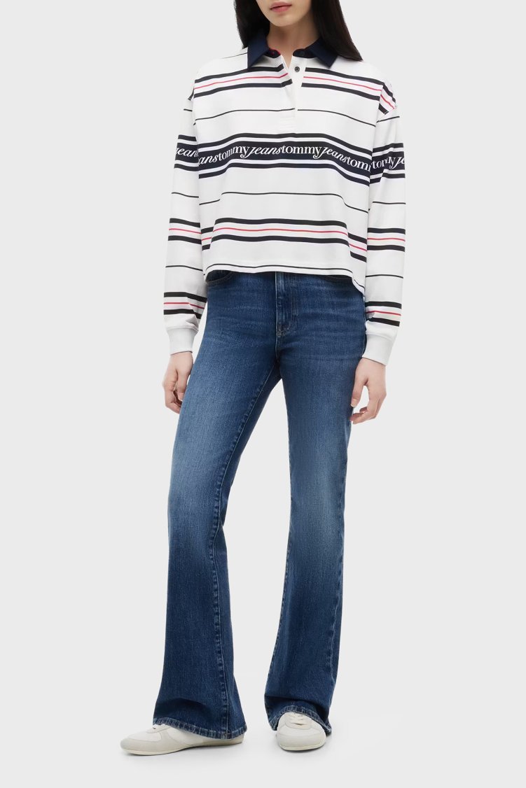 Tommy Jeans Relaxed Fit Yarım Düğmeli Polo Yaka Kadın Sweat DW0DW23145 YBL Beyaz - Tommy Jeans (1)
