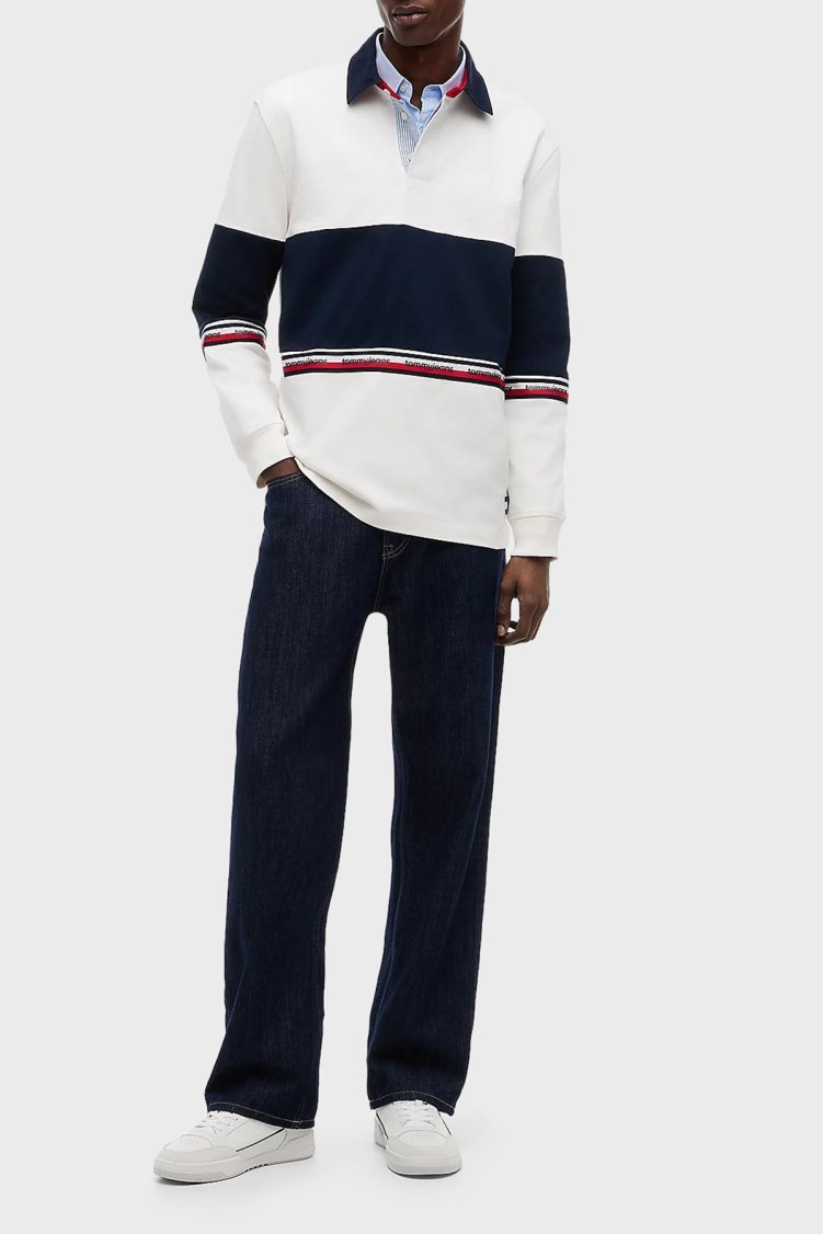 Tommy Jeans Renk Bloklu Pamuklu Relaxed Fit Düğmeli Erkek Polo Yaka Sweat DM0DM23161 YBH Beyaz - Tommy Jeans (1)