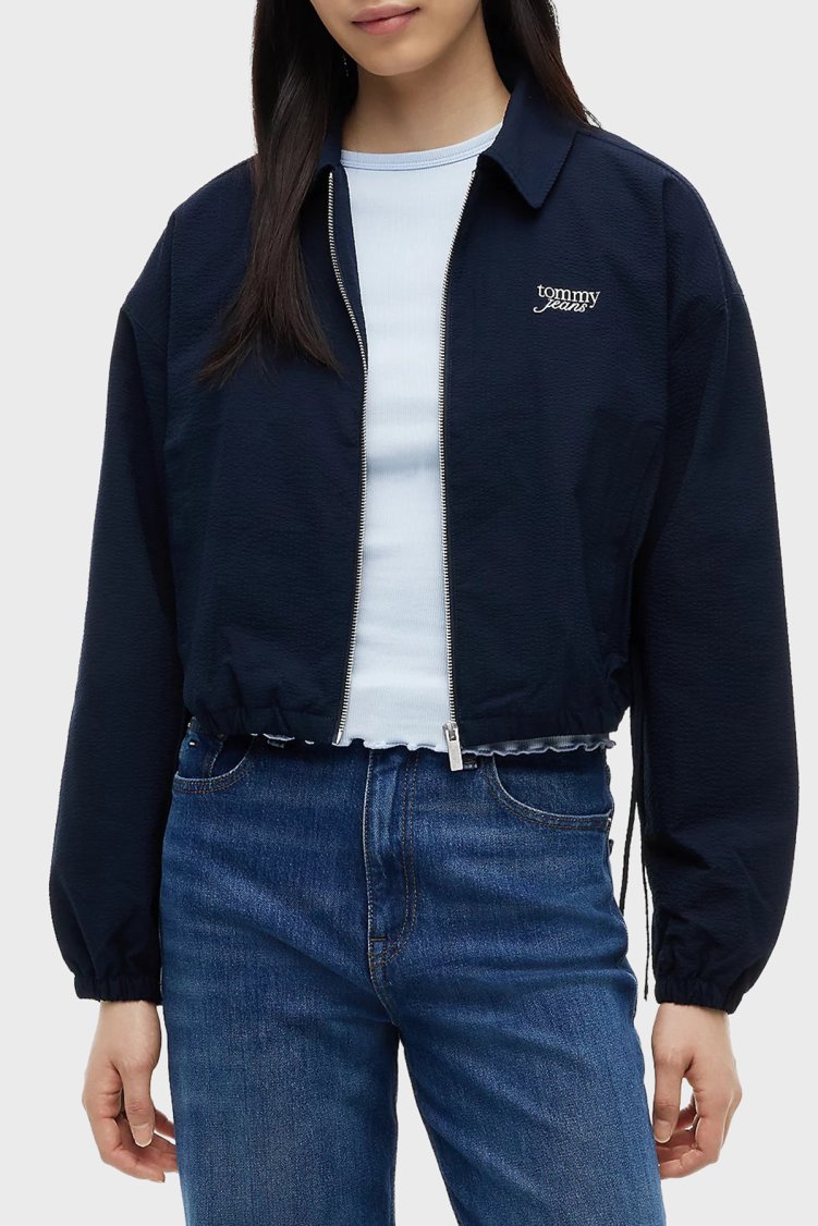 Tommy Jeans Su İtici Gofre Dokulu Gömlek Yaka Relaxed Fit Kadın Mont DW0DW22912 C1G Lacivert - Tommy Jeans