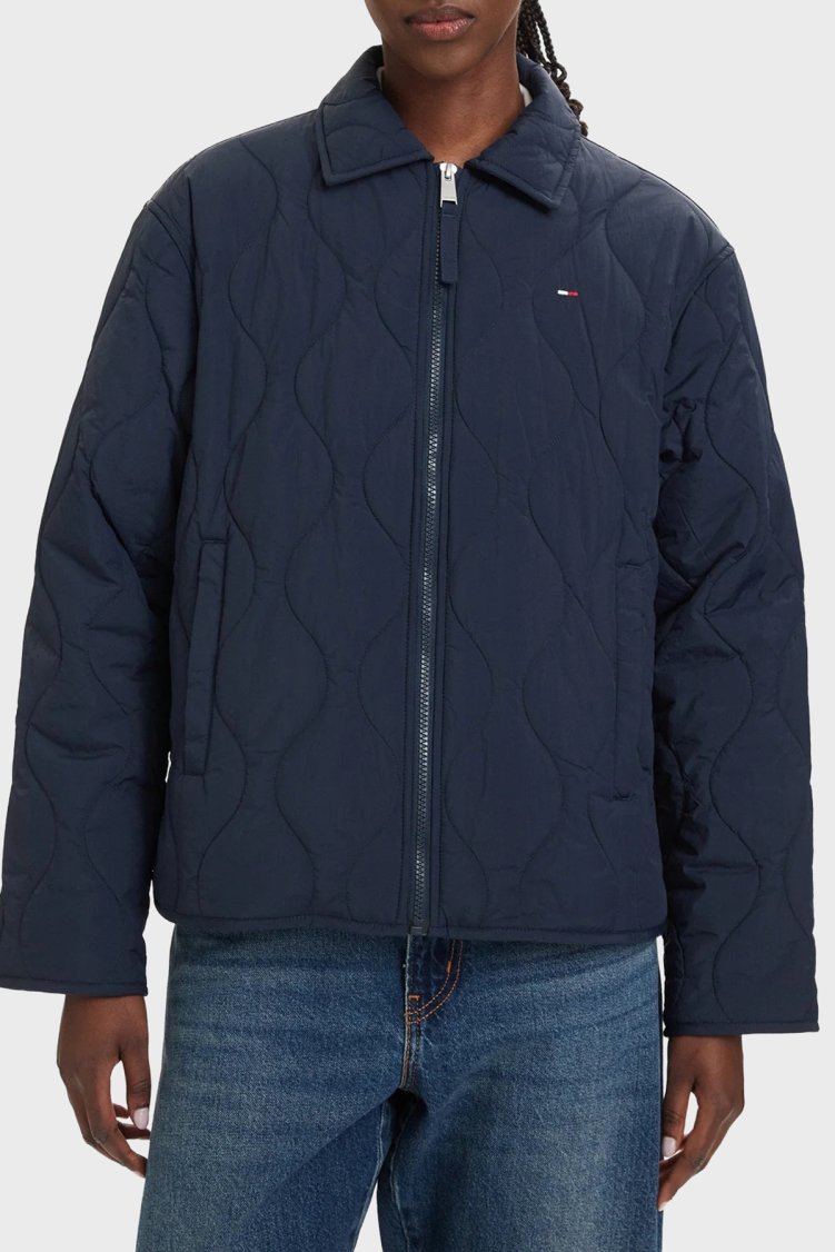 Tommy Jeans Su İtici Kapitoneli Klasik Yaka Kadın Mont DW0DW22909 C1G Lacivert - Tommy Jeans