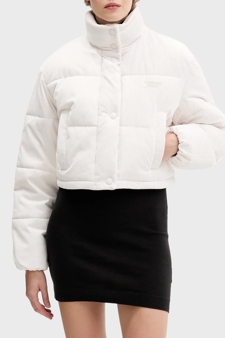 Tommy Jeans Su İtici Relaxed Fit Dik Yaka Kadife Kadın Mont DW0DW21658 YBH BEYAZ - Tommy Jeans