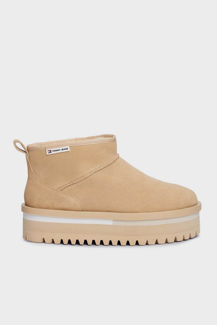Tommy Jeans Süet Tırtıklı Platform Taban Kısa Kadın Bot EN0EN02599 AB9 BEJ - Tommy Jeans