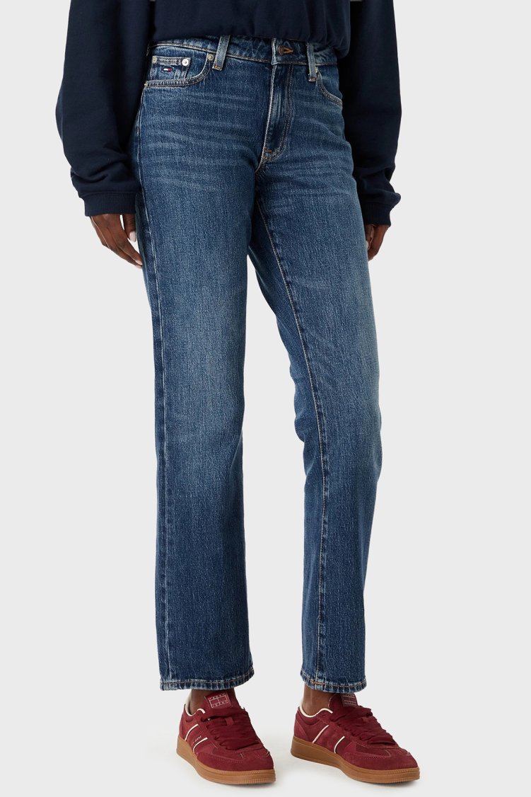 Tommy Jeans Yüksek Bel Pamuklu Wide Leg Jean Kadın Kot Pantolon DW0DW23019 1BK Mavi - Tommy Jeans