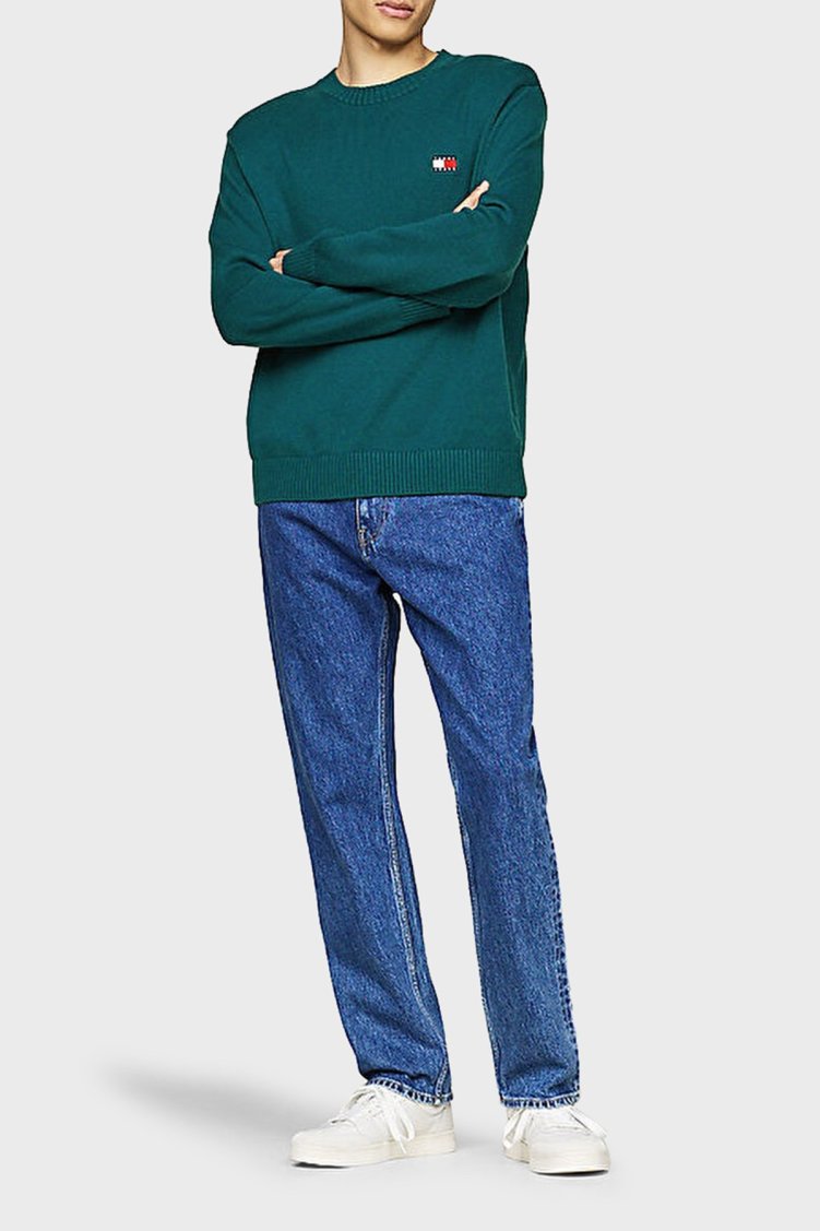 Tommy Jeans Yün Karışımlı Regular Fit Bisiklet Yaka Erkek Kazak DM0DM20706 CWG KOYU YEŞİL - Tommy Jeans (1)
