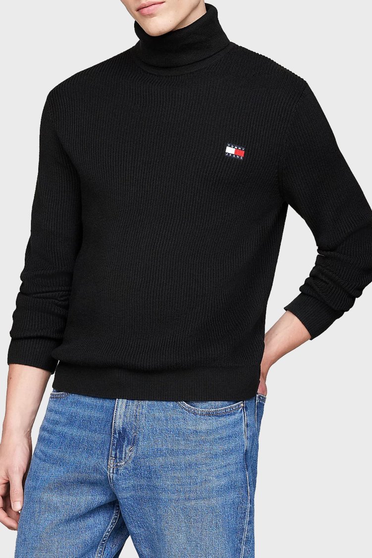 Tommy Jeans Yünlü Slim Fit Balıkçı Yaka Erkek Kazak DM0DM19434 BDS SİYAH - Tommy Jeans