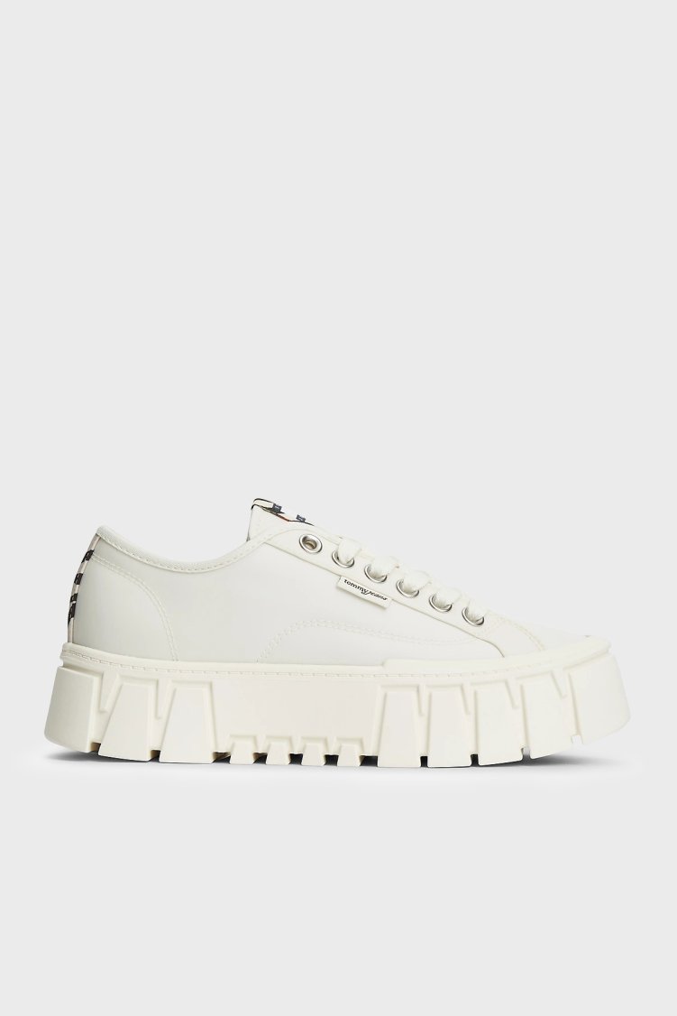 Tommy Jeans Zebra Desenli Platform Sneaker Kadın Ayakkabı EN0EN03070 YBI Beyaz - Tommy Jeans
