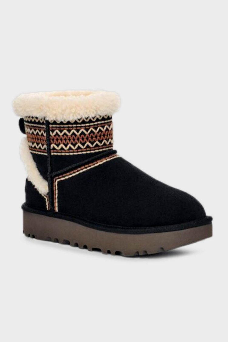 Ugg Klasik Mini Atherson İşlemeli Gerçek Yumuşak Tüylü Süet Kadın Bot 1158281 SİYAH - Ugg (1)