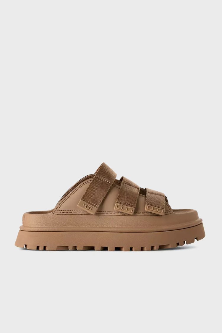 Ugg Logolu 3 Bantlı Cırtlı Kalın Taban Kadın Terlik 1167430 Koyu Kum - Ugg