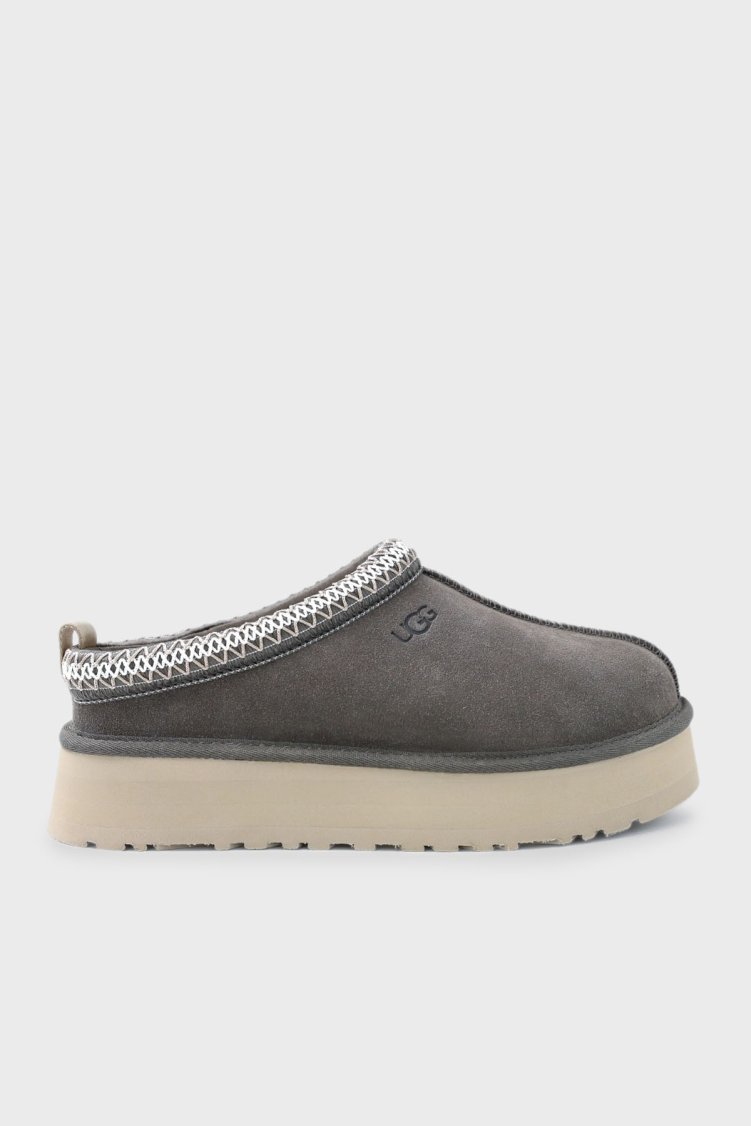 Ugg Logolu Hakiki Deri Platform Taban Yünlü Süet Kadın Terlik 1174471 KOYU GRİ - Ugg