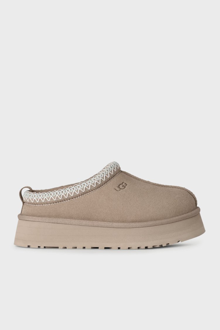 Ugg Logolu Hakiki Deri Platform Taban Yünlü Süet Kadın Terlik 1174471 KUM - Ugg