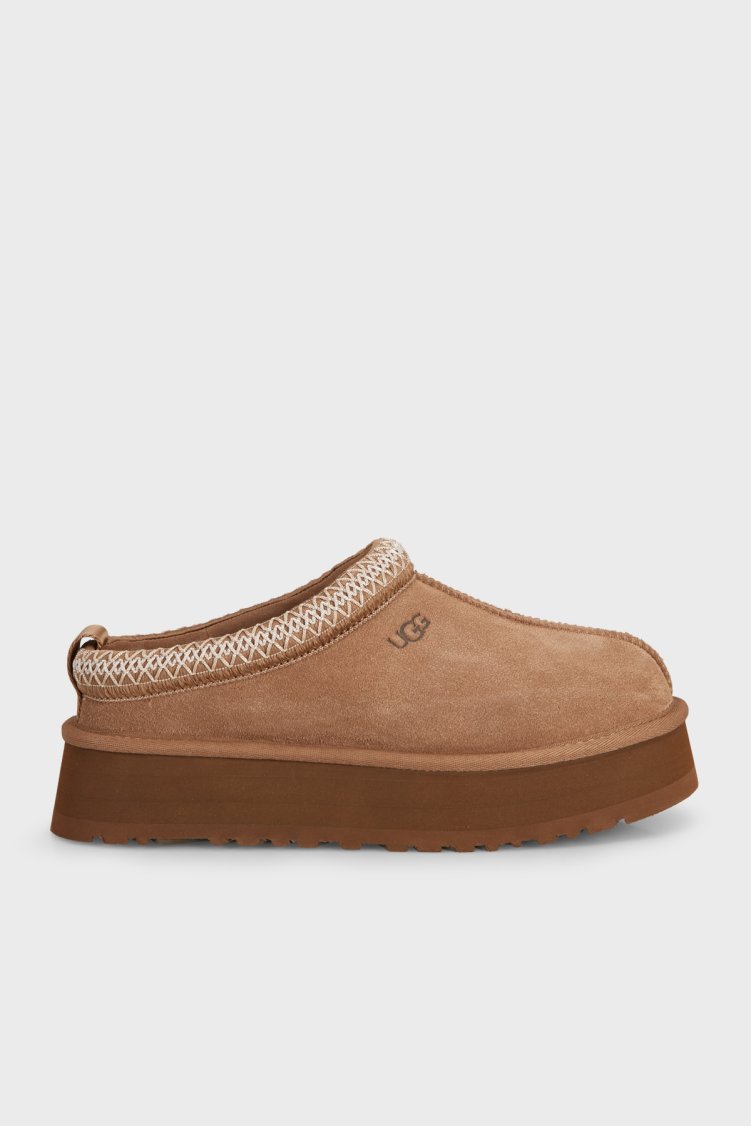 Ugg Logolu Hakiki Deri Platform Taban Yünlü Süet Kadın Terlik 1174471 Açık kahve - UGG