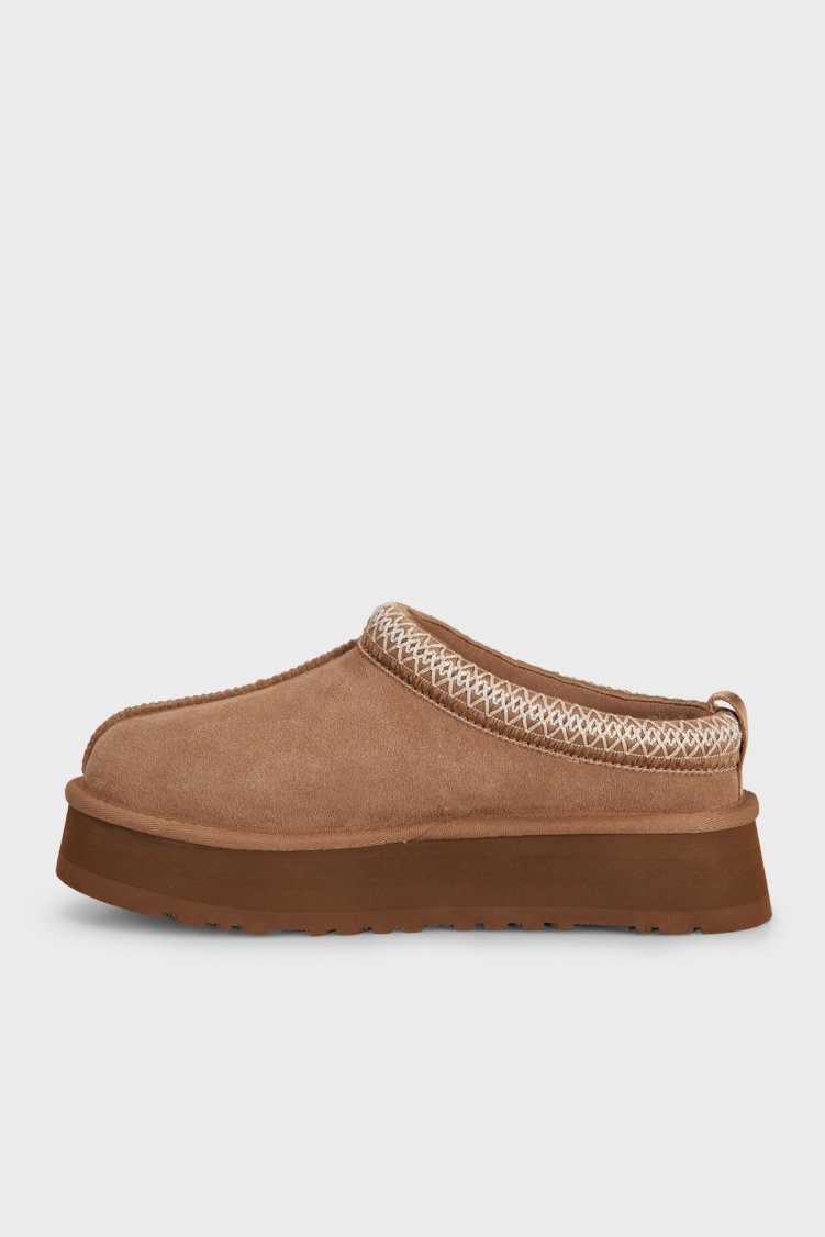 Ugg Logolu Hakiki Deri Platform Taban Yünlü Süet Kadın Terlik 1174471 Açık kahve - UGG (1)