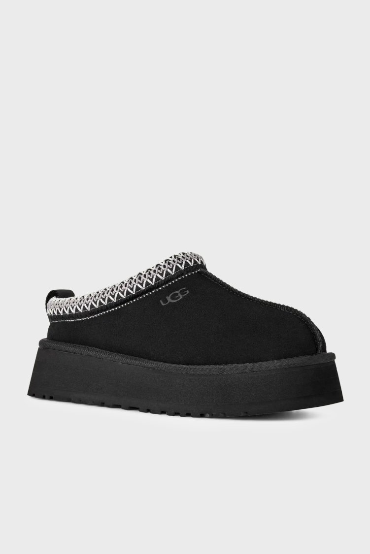 Ugg Logolu Hakiki Deri Platform Taban Yünlü Süet Kadın Terlik 1174471 Siyah - UGG (1)