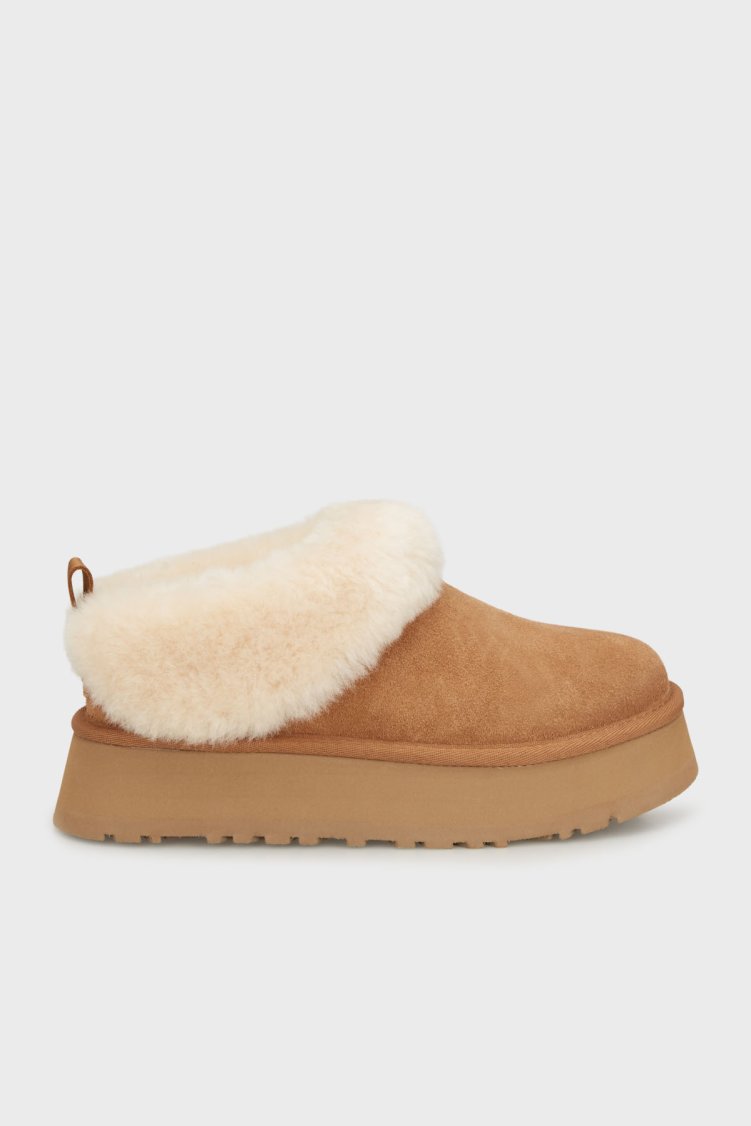 Ugg Logolu Hakiki Deri Ve Yün Karışımlı Kürk Detaylı Süet Kadın Terlik 1171393 TABA - Ugg