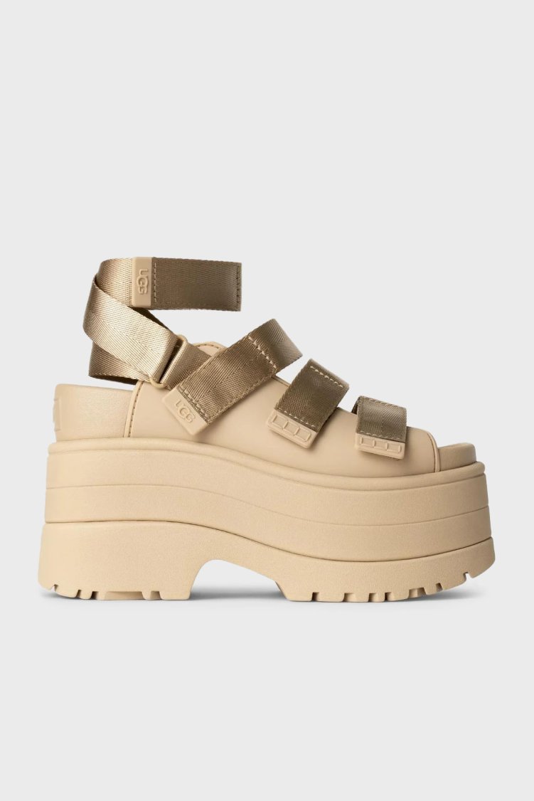 Ugg Logolu Platform Taban Cırtlı Kadın Sandalet 1167431 HARDAL - Ugg