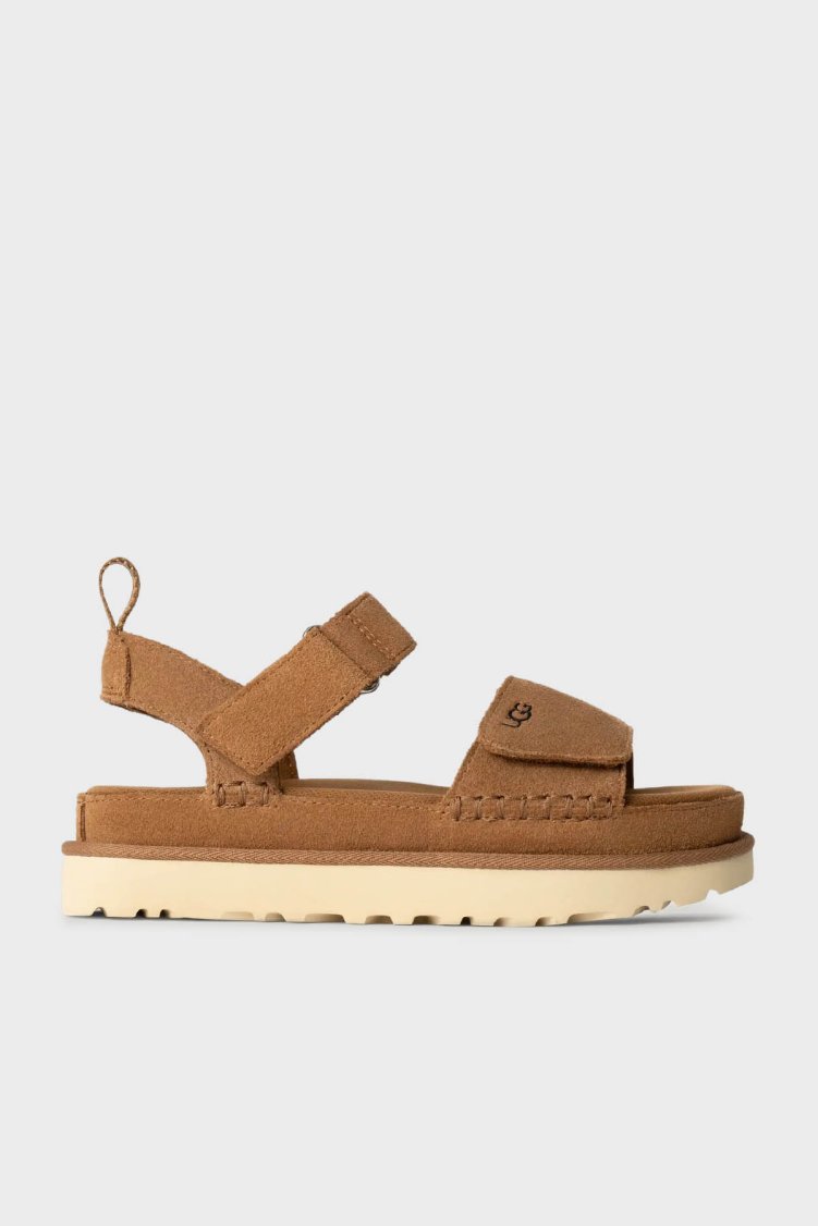 Ugg Logolu Süet Kalın Taban Cırtlı Kadın Sandalet 1136783 TABA - Ugg