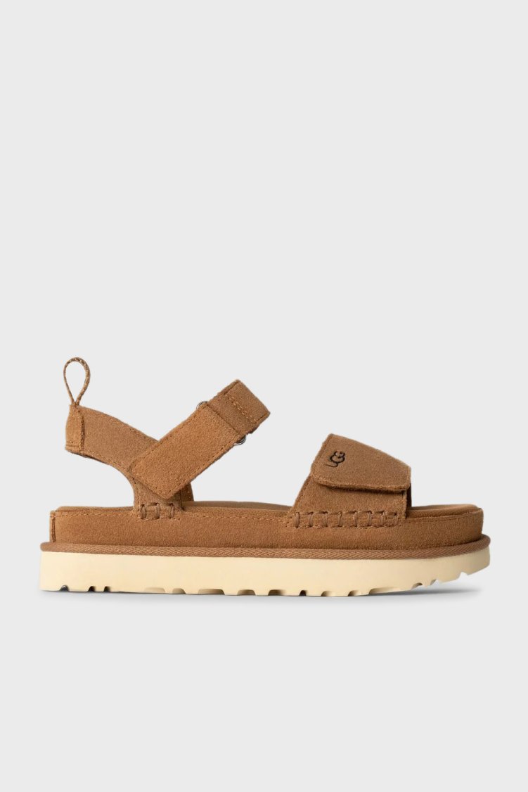 Ugg Logolu Süet Kalın Tırlıklı Taban Cırtlı Çocuk Sandalet 1136539K TABA - Ugg