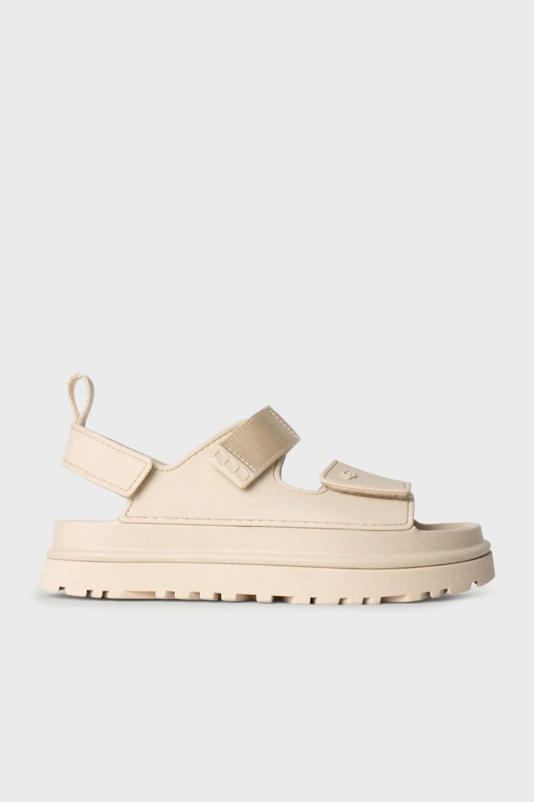 Ugg Logolu Tırtıklı Kalın Taban Cırtlı Kadın Sandalet 1152685 BEJ - Ugg