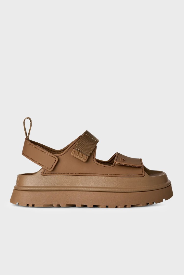 Ugg Logolu Tırtıklı Kalın Taban Cırtlı Kadın Sandalet 1152685 KAHVE - Ugg