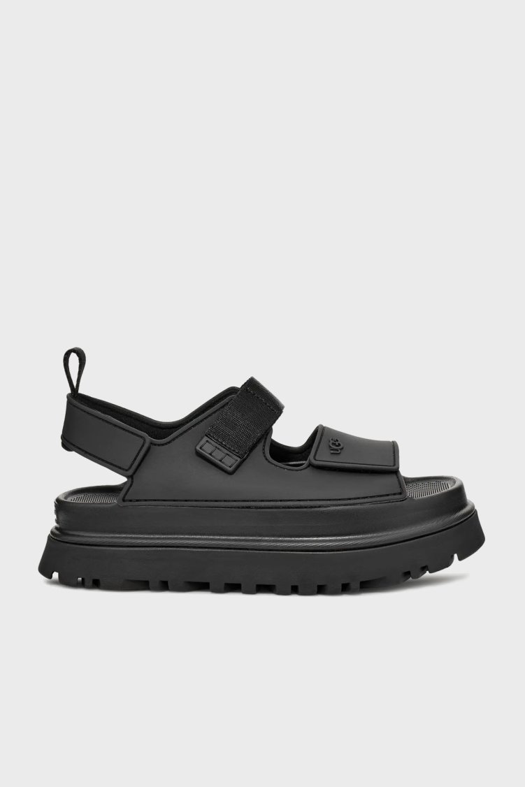 Ugg Logolu Tırtıklı Kalın Taban Cırtlı Kadın Sandalet 1152685 SİYAH - Ugg