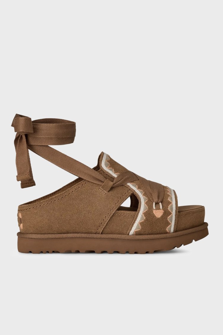 Ugg Süet Nakış Detaylı Bağlamalı Kadın Sandalet 1175133 TABA - Ugg