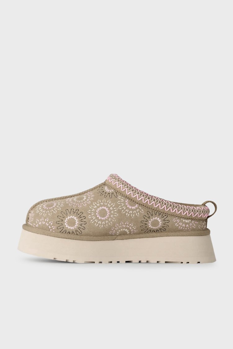 Ugg Süet Nakış Detaylı Kalın Taban Kadın Terlik 1178193 HARDAL - Ugg (1)
