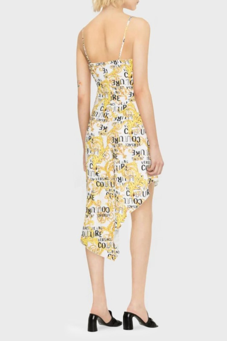 Versace Jeans Couture Barok Desenli V Yaka Asimetrik Kadın Elbise 74HAO912 NS228 G03 BEYAZ - Versace Jeans Couture (1)