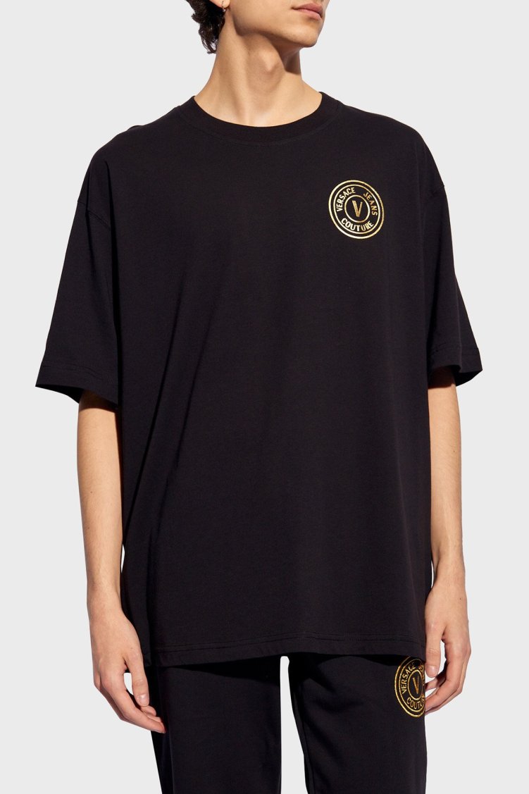 Versace Jeans Couture Bisiklet Yaka Pamuklu Relaxed Fit Erkek T Shirt 76GAHT03 CJ00T G89 SİYAH - Versace Jeans Couture