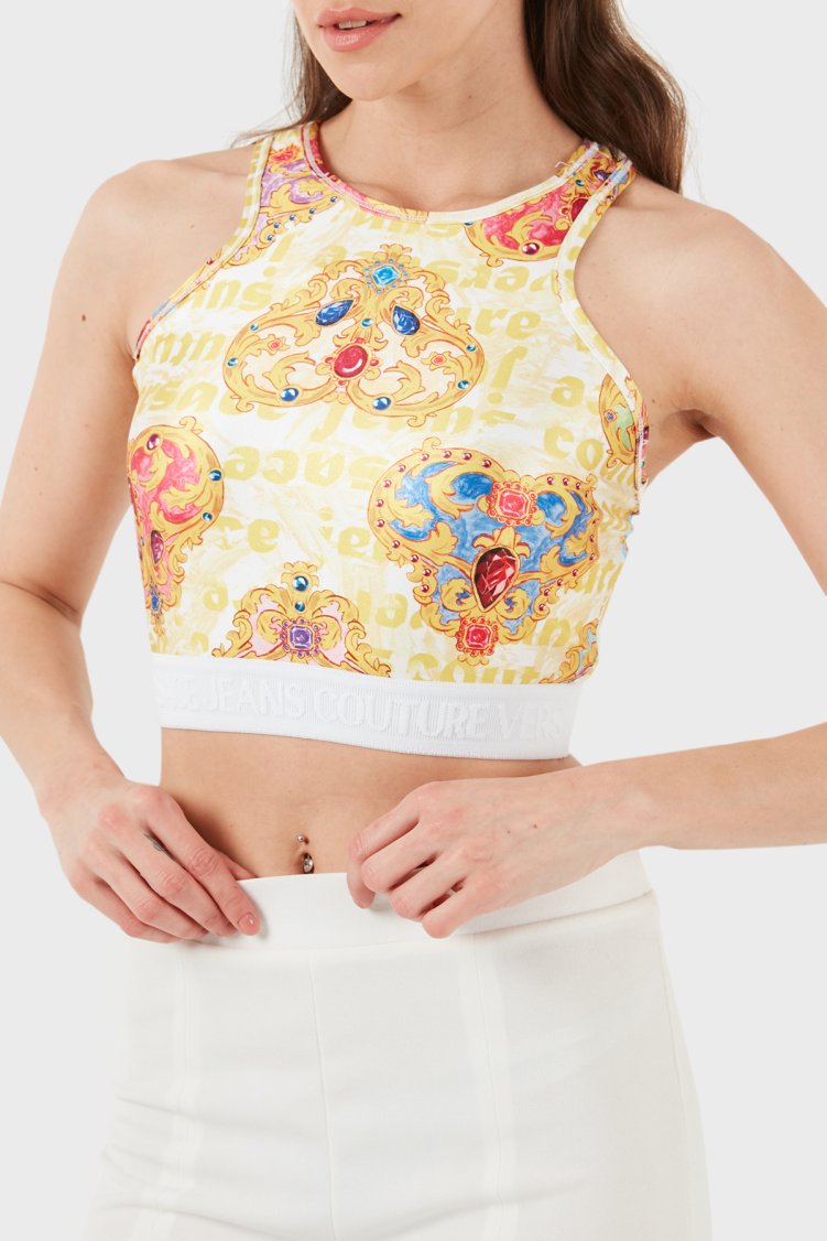 Versace Jeans Couture Cropped Fit Bisiklet Yaka Kadın Top 76HAM227 JS348 G03 BEYAZ-GOLD - Versace Jeans Couture (1)