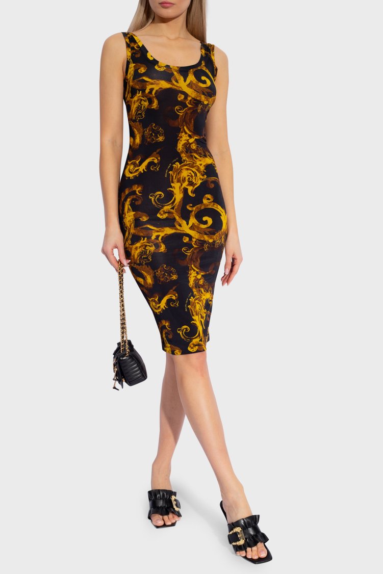 Versace Jeans Couture Desenli Bodycon Kadın Elbise 76HAO9B6 JS291 G89 SİYAH-GOLD - Versace Jeans Couture