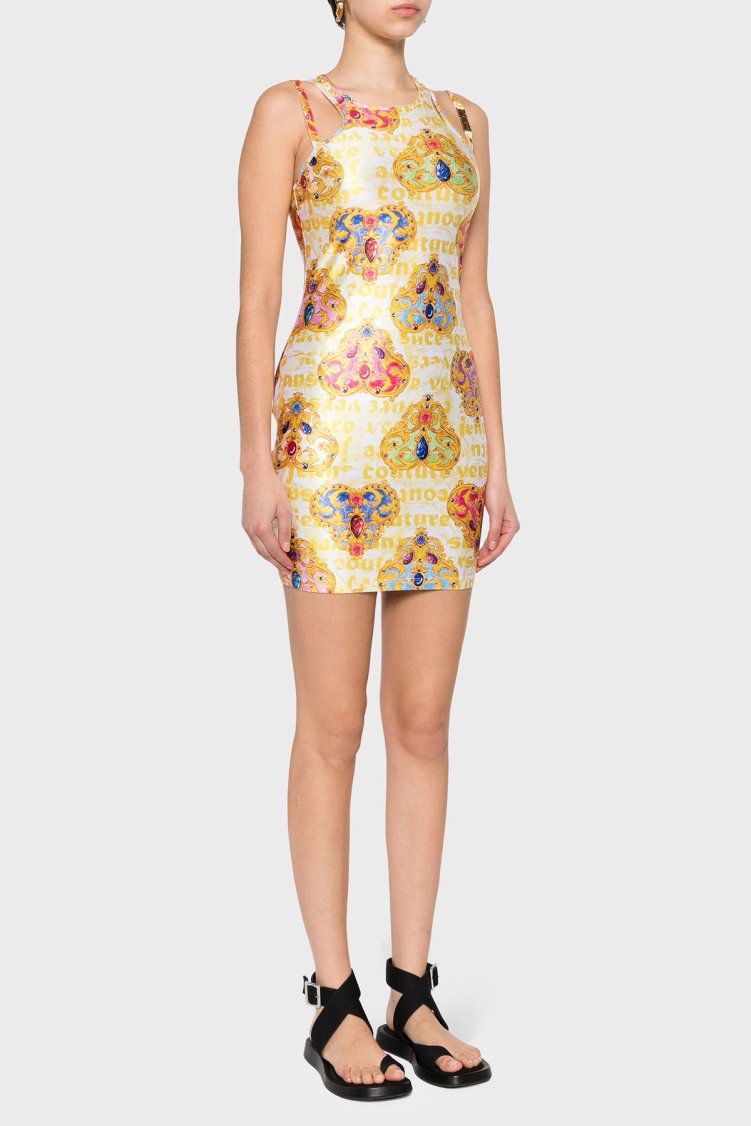 Versace Jeans Couture Desenli Bodycon Mini Kadın Elbise 76HAO944 JS348 G03 BEYAZ-GOLD - Versace Jeans Couture (1)